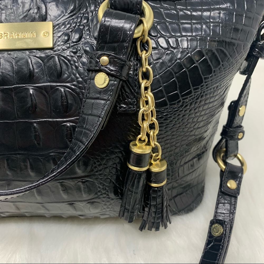 Brahmin Mini Asher Melbourne Embossed Leather Satchel Black - Picture 5 of 12